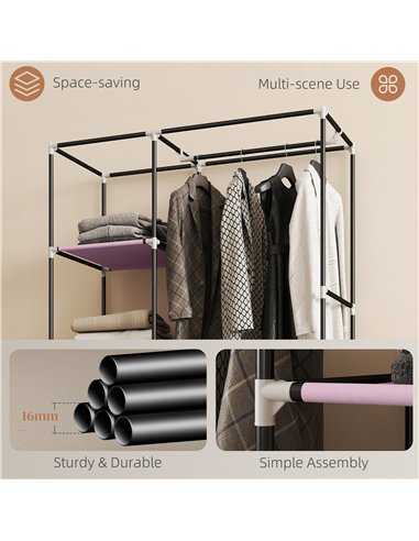 HOMCOM Fabric Wardrobe w/ Shelves Hanging Rail Foldable Wardrobe Pink