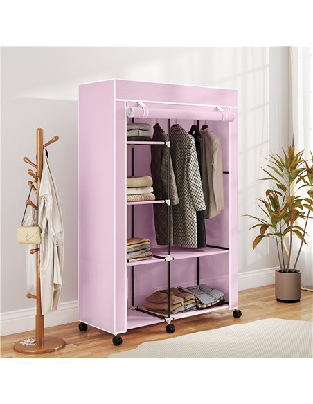 HOMCOM Fabric Wardrobe w/ Shelves Hanging Rail Foldable Wardrobe Pink - pic 183179 | FastDaddyshop