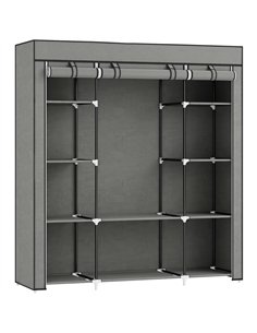 HOMCOM Clothes Storage Organiser with Hanging Rail, Shelves, Portable Wardrobe, Foldable Fabric Wardrobe, Dark Grey