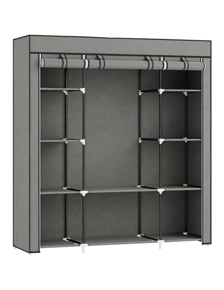 HOMCOM Clothes Storage Organiser with Hanging Rail, Shelves, Portable Wardrobe, Foldable Fabric Wardrobe, Dark Grey - pic 183182 | FastDaddyshop