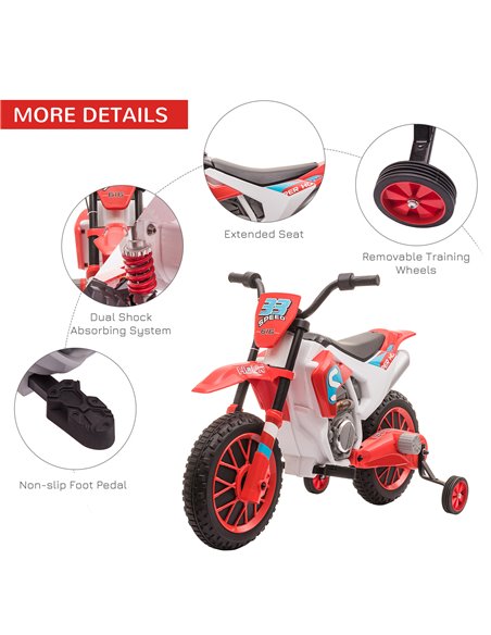 HOMCOM 12V Kids Electric Motorcycle Ride-On, with Training Wheels, for Ages 3-6 Years - Red - pic 18319 | FastDaddyshop