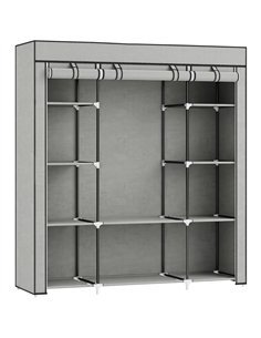 HOMCOM Clothes Storage Organiser with Hanging Rail, Shelves, Portable Wardrobe, Foldable Fabric Wardrobe, Light Grey
