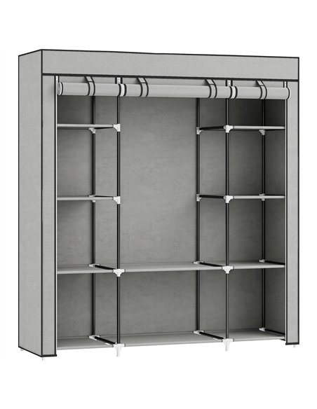 HOMCOM Clothes Storage Organiser with Hanging Rail, Shelves, Portable Wardrobe, Foldable Fabric Wardrobe, Light Grey - pic 183191 | FastDaddyshop