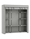HOMCOM Clothes Storage Organiser with Hanging Rail, Shelves, Portable Wardrobe, Foldable Fabric Wardrobe, Light Grey