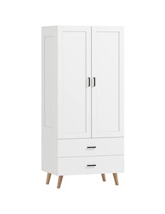 HOMCOM 2-Door Wardrobe, Modern Wardrobe with 2 Drawers and Hanging Rail for Bedroom, White