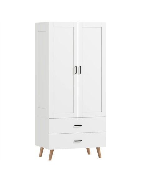 HOMCOM 2-Door Wardrobe, Modern Wardrobe with 2 Drawers and Hanging Rail for Bedroom, White - pic 183200 | FastDaddyshop