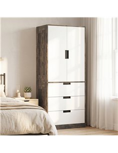 HOMCOM Modern Clothes Storage Cupboard Unit, 3 Drawer 2 Door Wardrobe with Hanging Rod, Rustic Brown 2