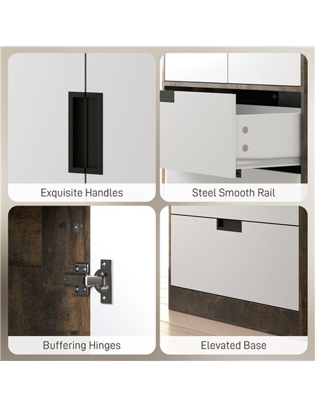 HOMCOM Modern Clothes Storage Cupboard Unit, 3 Drawer 2 Door Wardrobe with Hanging Rod, Rustic Brown - pic 183213 | FastDaddyshop