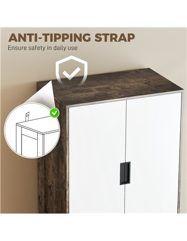 HOMCOM Modern Clothes Storage Cupboard Unit, 3 Drawer 2 Door Wardrobe with Hanging Rod, Rustic Brown
