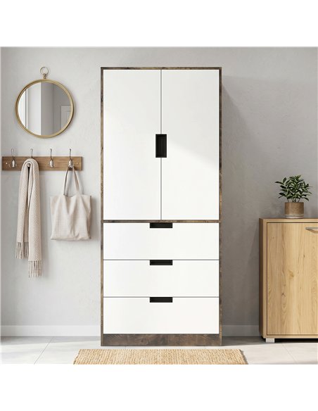 HOMCOM Modern Clothes Storage Cupboard Unit, 3 Drawer 2 Door Wardrobe with Hanging Rod, Rustic Brown - pic 183217 | FastDaddyshop