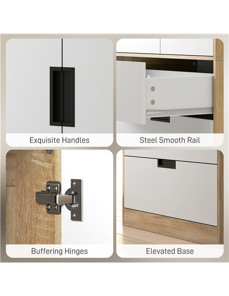 HOMCOM Modern Clothes Storage Cupboard Unit, 3 Drawer 2 Door Wardrobe with Hanging Rod, Oak - pic 183222 | FastDaddyshop