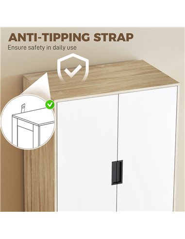 HOMCOM Modern Clothes Storage Cupboard Unit, 3 Drawer 2 Door Wardrobe with Hanging Rod, Oak