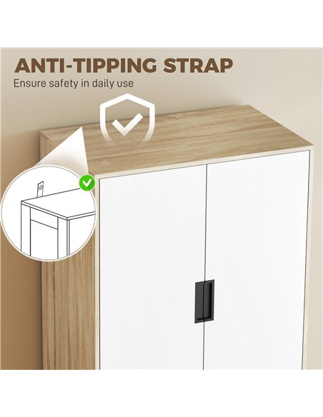 HOMCOM Modern Clothes Storage Cupboard Unit, 3 Drawer 2 Door Wardrobe with Hanging Rod, Oak - pic 183223 | FastDaddyshop