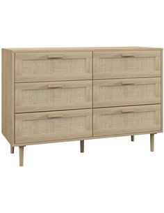 HOMCOM Chest of Drawers, 6-Drawer Dresser, Tall Storage Drawer Unit with Rattan Element for Bedroom, Living Room, Oak