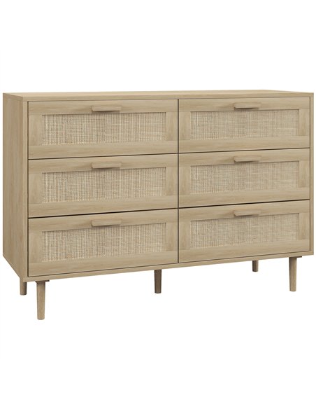 HOMCOM Chest of Drawers, 6-Drawer Dresser, Tall Storage Drawer Unit with Rattan Element for Bedroom, Living Room, Oak - pic 183227 | FastDaddyshop