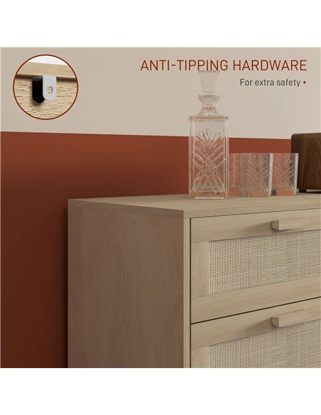 HOMCOM Chest of Drawers, 6-Drawer Dresser, Tall Storage Drawer Unit with Rattan Element for Bedroom, Living Room, Oak - pic 183232 | FastDaddyshop