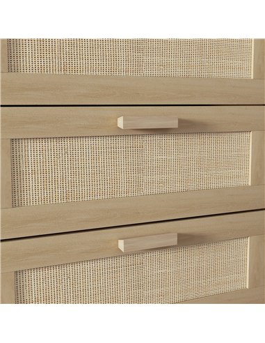 HOMCOM Chest of Drawers, 6-Drawer Dresser, Tall Storage Drawer Unit with Rattan Element for Bedroom, Living Room, Oak