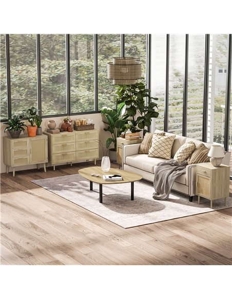 HOMCOM Chest of Drawers, 6-Drawer Dresser, Tall Storage Drawer Unit with Rattan Element for Bedroom, Living Room, Oak - pic 183235 | FastDaddyshop