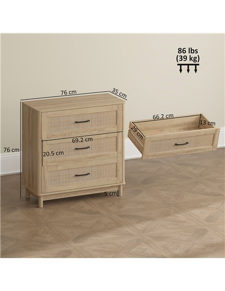HOMCOM 76 cm Wide Drawer Chest of Drawers with 3 Drawer - Oak - pic 183238 | FastDaddyshop