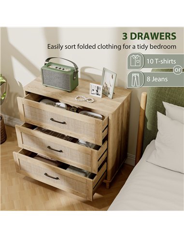 HOMCOM 76 cm Wide Drawer Chest of Drawers with 3 Drawer - Oak