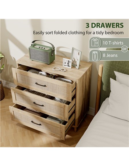 HOMCOM 76 cm Wide Drawer Chest of Drawers with 3 Drawer - Oak - pic 183239 | FastDaddyshop