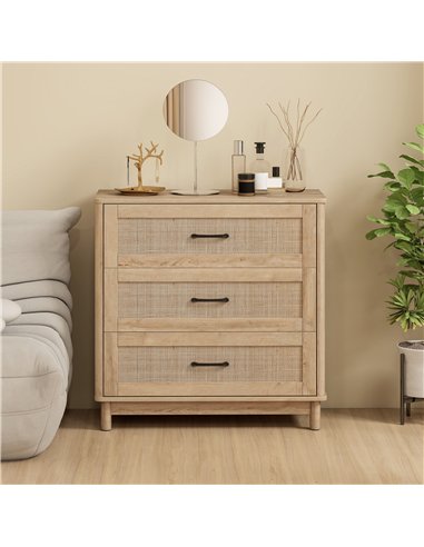 HOMCOM 76 cm Wide Drawer Chest of Drawers with 3 Drawer - Oak