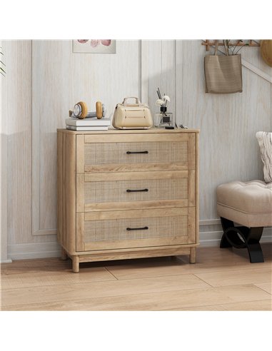 HOMCOM 76 cm Wide Drawer Chest of Drawers with 3 Drawer - Oak