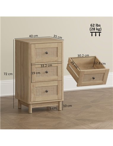 HOMCOM 40 cm Drawer Chest of Drawers with 3 Drawer - Oak