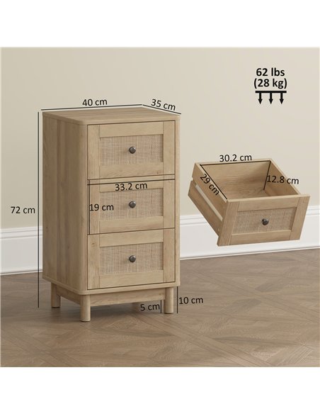 HOMCOM 40 cm Drawer Chest of Drawers with 3 Drawer - Oak - pic 183247 | FastDaddyshop