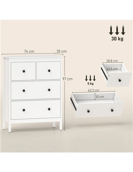 HOMCOM Modern Chest of Drawers, 4 Drawer Dresser Clothes Storage Organiser for Living Room, Hallway, Entryway, White - pic 183256 | FastDaddyshop