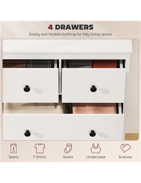 HOMCOM Modern Chest of Drawers, 4 Drawer Dresser Clothes Storage Organiser for Living Room, Hallway, Entryway, White - pic 183257 | FastDaddyshop