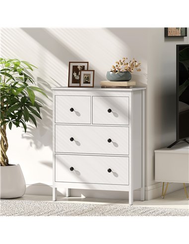 HOMCOM Modern Chest of Drawers, 4 Drawer Dresser Clothes Storage Organiser for Living Room, Hallway, Entryway, White