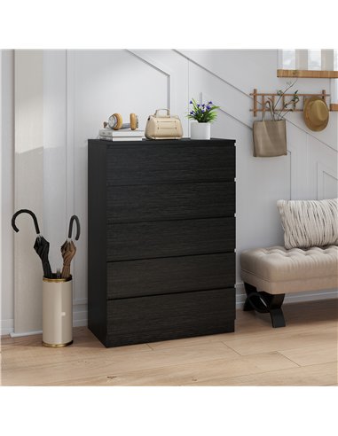 HOMCOM Chest of Drawers, 5 Drawer Dresser, Modern Storage Cabinet with 5 Drawers, for Bedroom, Living Room, Black