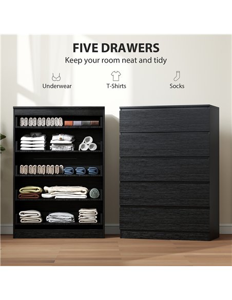HOMCOM Chest of Drawers, 5 Drawer Dresser, Modern Storage Cabinet with 5 Drawers, for Bedroom, Living Room, Black - pic 183266 | FastDaddyshop