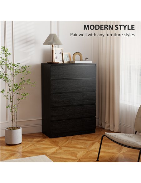 HOMCOM Chest of Drawers, 5 Drawer Dresser, Modern Storage Cabinet with 5 Drawers, for Bedroom, Living Room, Black - pic 183267 | FastDaddyshop