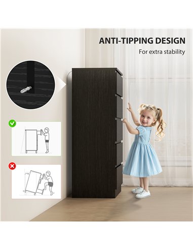 HOMCOM Chest of Drawers, 5 Drawer Dresser, Modern Storage Cabinet with 5 Drawers, for Bedroom, Living Room, Black