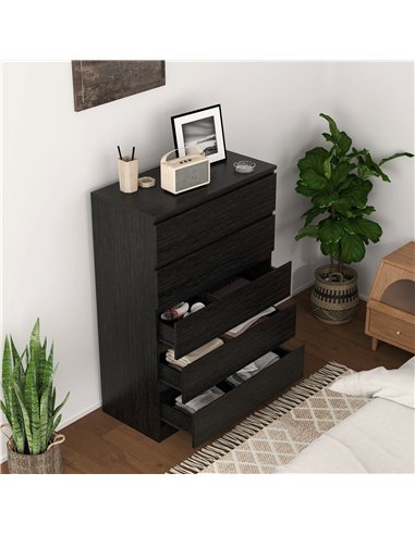 HOMCOM Chest of Drawers, 5 Drawer Dresser, Modern Storage Cabinet with 5 Drawers, for Bedroom, Living Room, Black