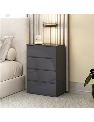 HOMCOM High Gloss Chest of Drawers, 4-Drawer Storage Cabinets, Modern Dresser for Bedroom, Grey