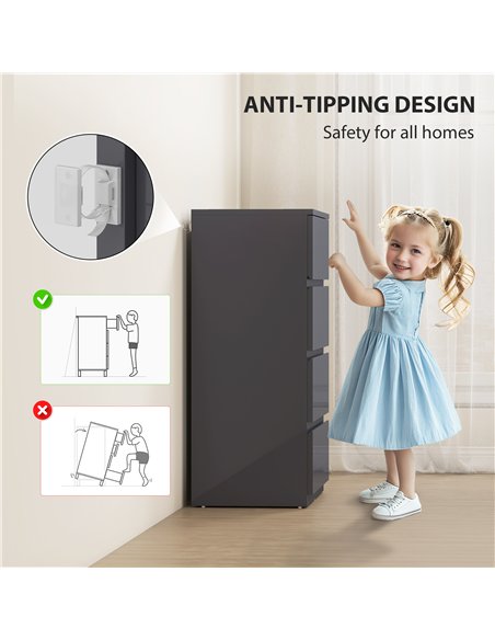 HOMCOM High Gloss Chest of Drawers, 4-Drawer Storage Cabinets, Modern Dresser for Bedroom, Grey - pic 183278 | FastDaddyshop
