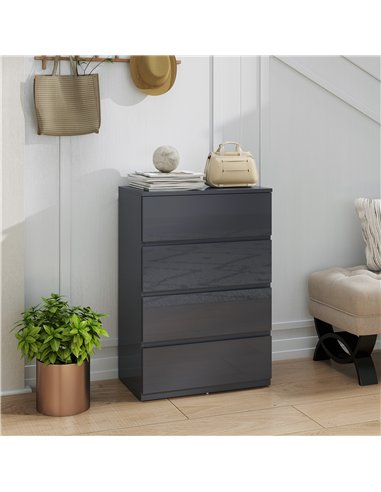 HOMCOM High Gloss Chest of Drawers, 4-Drawer Storage Cabinets, Modern Dresser for Bedroom, Grey