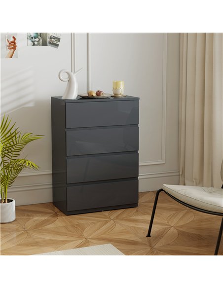 HOMCOM High Gloss Chest of Drawers, 4-Drawer Storage Cabinets, Modern Dresser for Bedroom, Grey - pic 183280 | FastDaddyshop