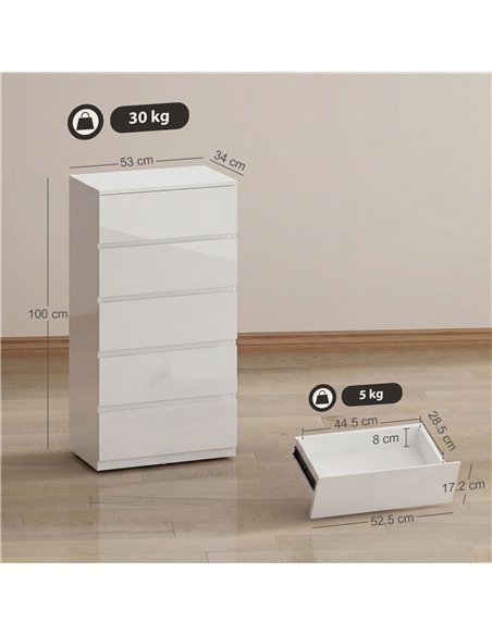 HOMCOM Chest of Drawers, 5-Drawer Storage Cabinets, Modern Dresser, Storage Drawer Unit for Bedroom - pic 183283 | FastDaddyshop