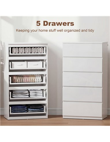 HOMCOM Chest of Drawers, 5-Drawer Storage Cabinets, Modern Dresser, Storage Drawer Unit for Bedroom