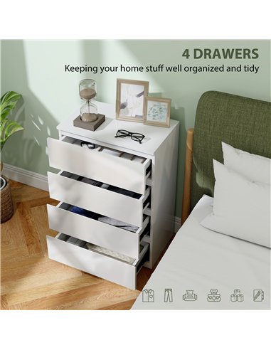 HOMCOM High Gloss Chest of Drawers, 4-Drawer Storage Cabinets, Modern Dresser for Bedroom, White