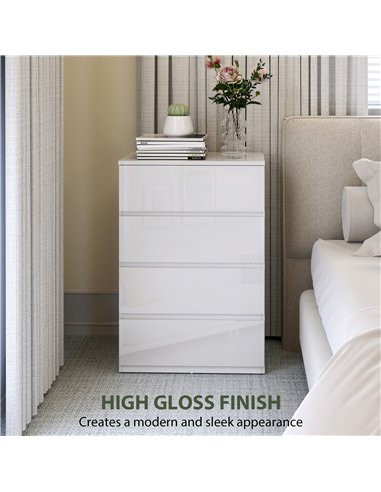HOMCOM High Gloss Chest of Drawers, 4-Drawer Storage Cabinets, Modern Dresser for Bedroom, White