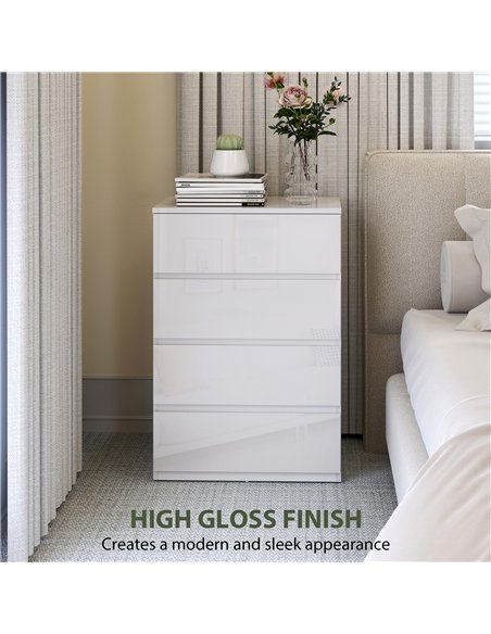 HOMCOM High Gloss Chest of Drawers, 4-Drawer Storage Cabinets, Modern Dresser for Bedroom, White - pic 183303 | FastDaddyshop
