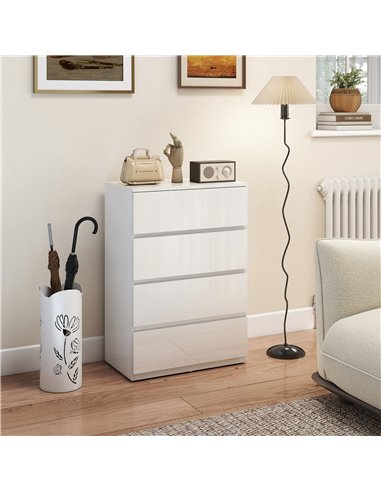 HOMCOM High Gloss Chest of Drawers, 4-Drawer Storage Cabinets, Modern Dresser for Bedroom, White