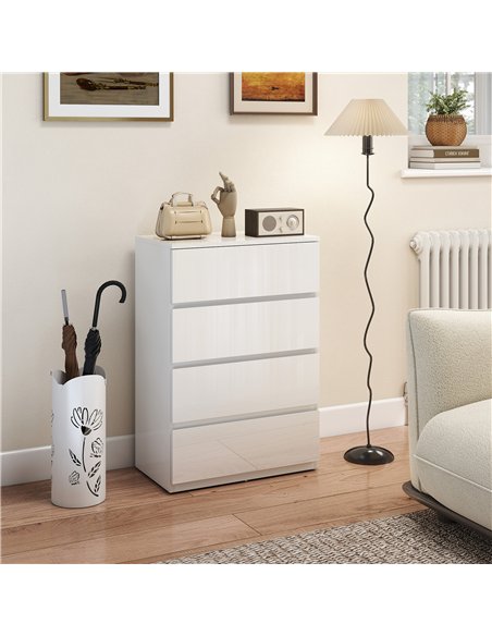 HOMCOM High Gloss Chest of Drawers, 4-Drawer Storage Cabinets, Modern Dresser for Bedroom, White - pic 183305 | FastDaddyshop