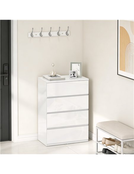 HOMCOM High Gloss Chest of Drawers, 4-Drawer Storage Cabinets, Modern Dresser for Bedroom, White - pic 183306 | FastDaddyshop