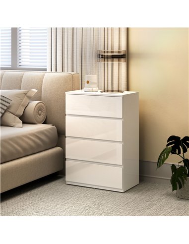 HOMCOM High Gloss Chest of Drawers, 4-Drawer Storage Cabinets, Modern Dresser for Bedroom, White